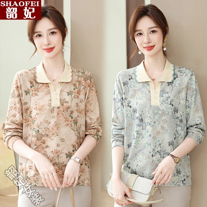 春秋款妈妈针织衫上衣洋气时尚中老年女装T恤打底衫洋气小衫长袖