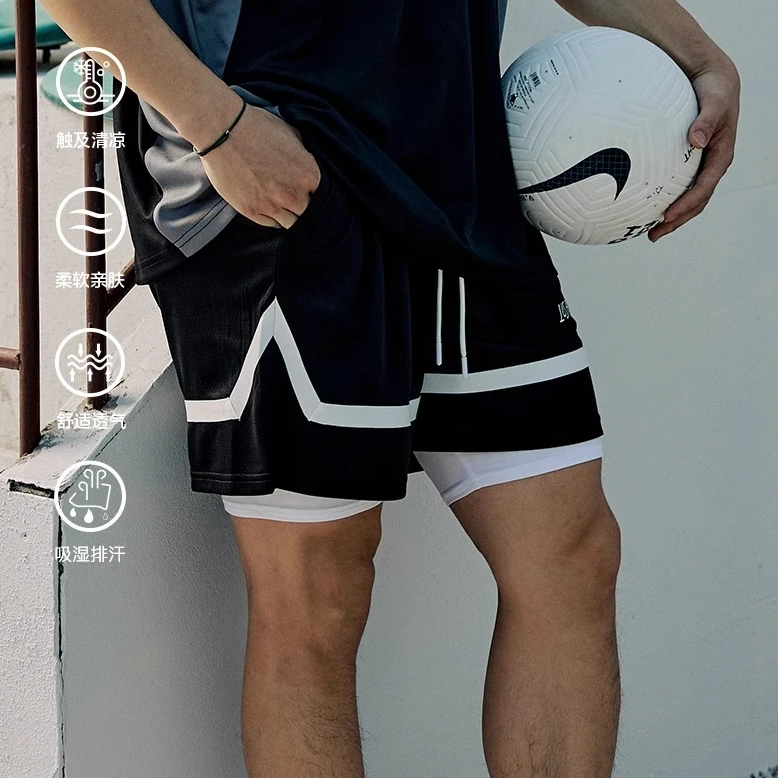 LUSHISI[前锋]美式篮球不过膝四五分裤速干运动拼接跑步训练短裤