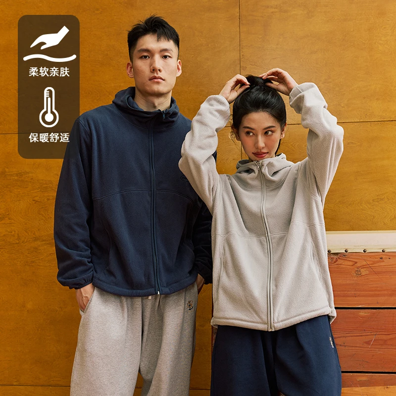 LUSHISI瀚海主题连帽摇粒绒拉链休闲运动保暖宽松开衫潮流卫衣男