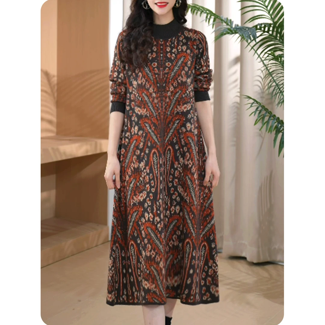 [ZL4]烟花女士宽松连衣裙中长款毛衣裙气质休闲女装6L0224107-2