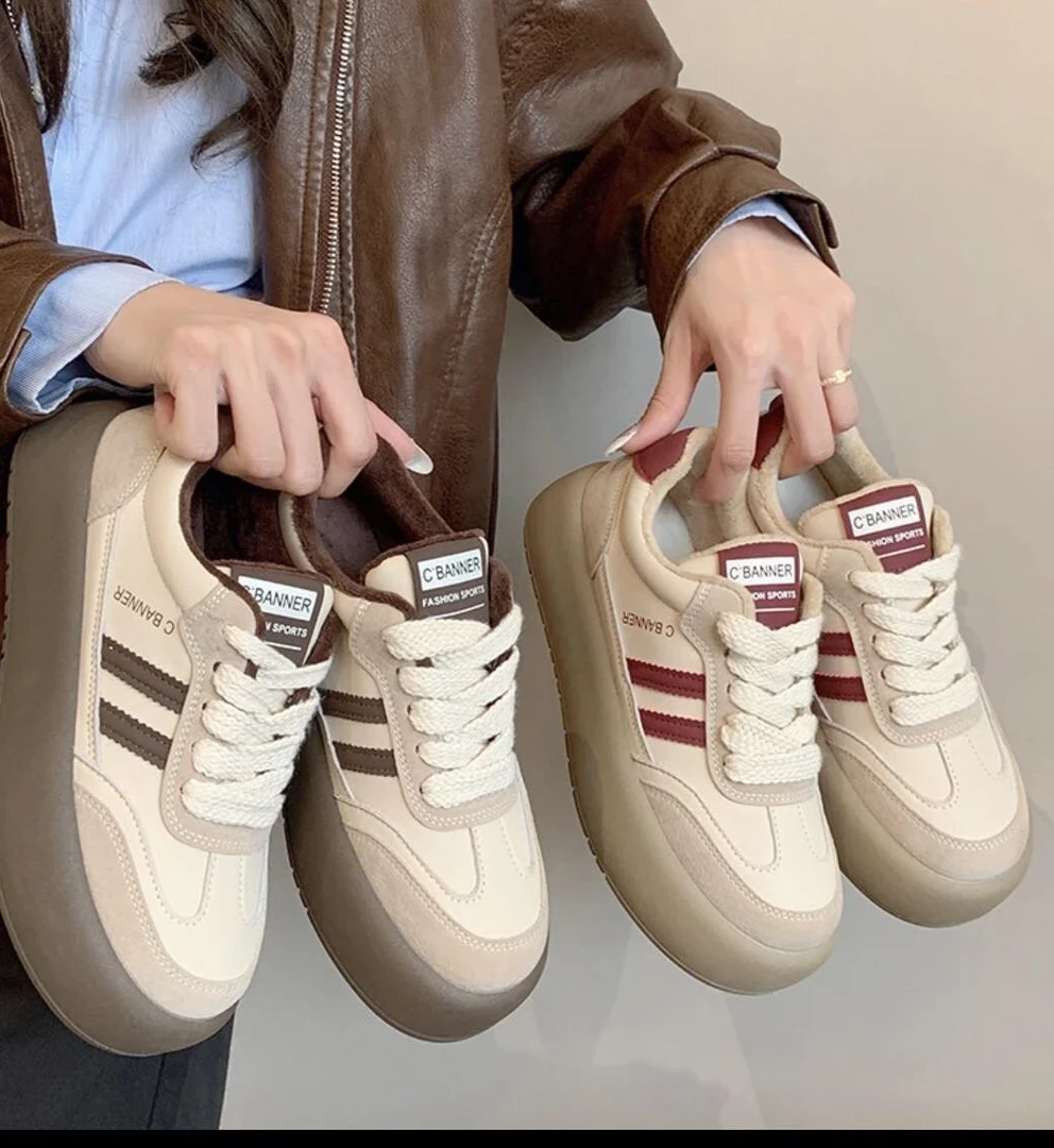 德训鞋女2025春季新款厚底时尚百搭软底软面韩系小白运动休闲女鞋