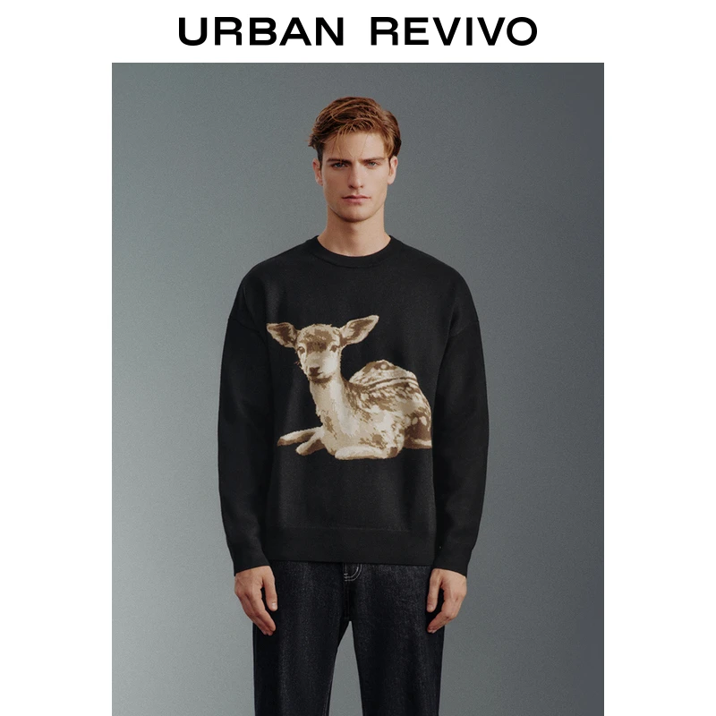 UR2024秋冬新款男装趣味休闲萌宠提花长袖针织衫UMF930028