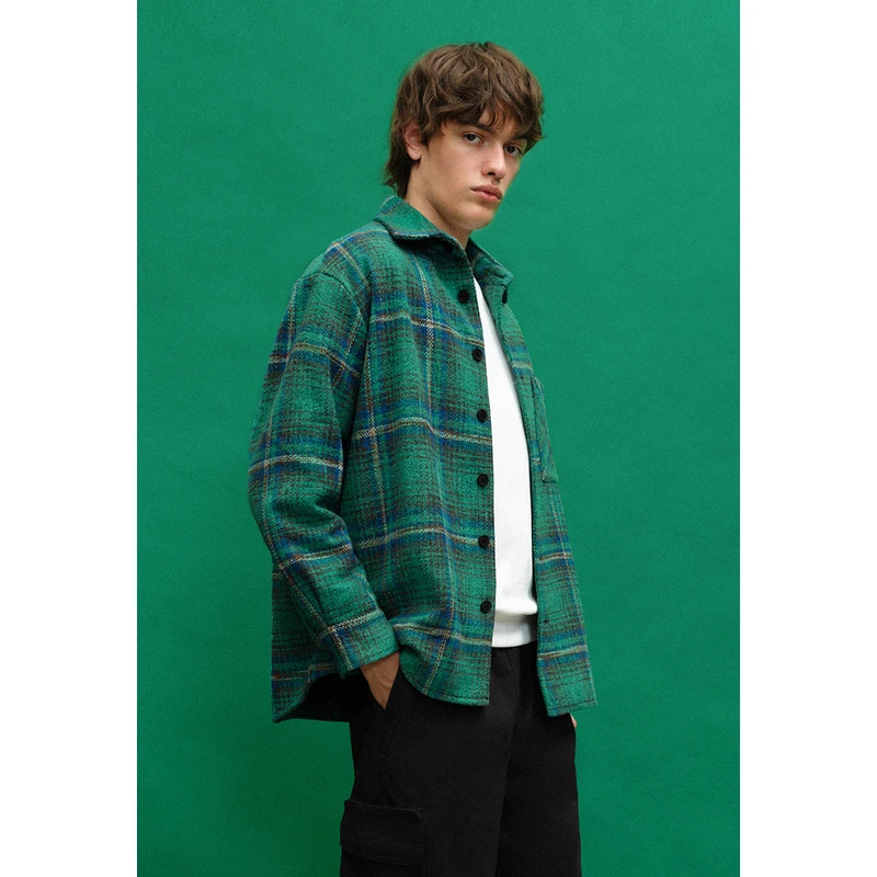 UR秋冬新款男装时尚休闲复古经典撞色格子宽松外套UMV130026