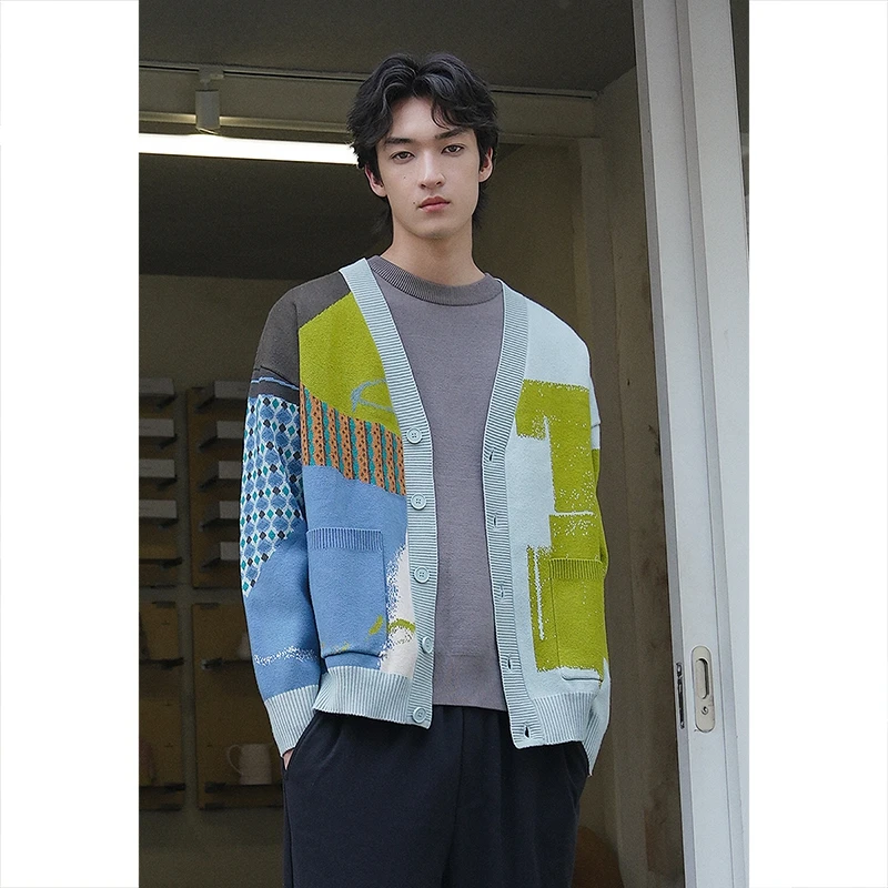 UR秋冬季新款男装时尚休闲多彩撞色小小织针织开衫UMF930022