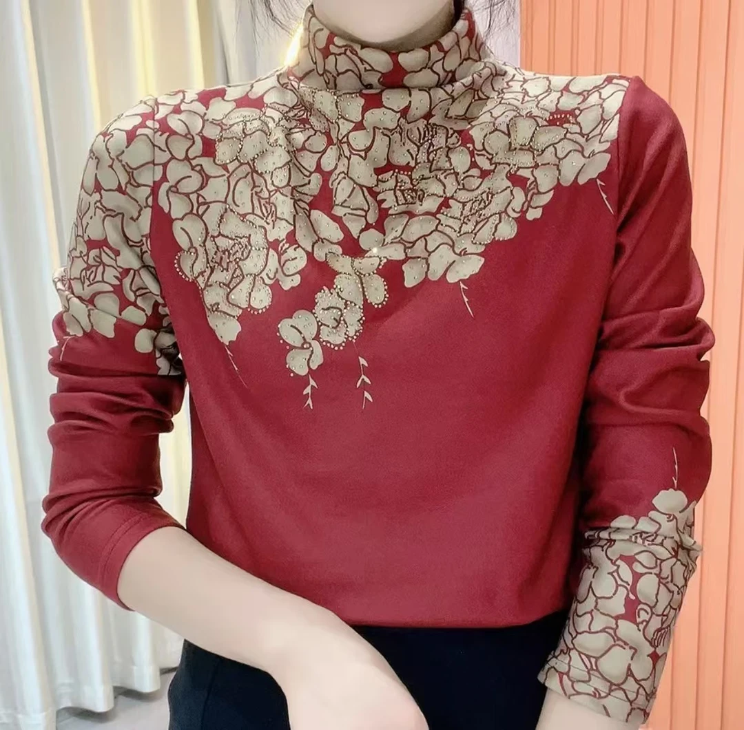 气质长袖显瘦上衣打底百搭时尚百搭套头宽松翻领拼接洋气832