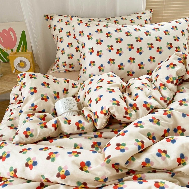 ins纯棉小清新床上四件套100全棉韩式卡通儿童被套宿舍床单三件套