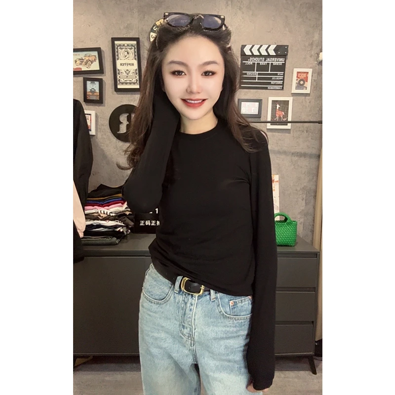 棉t长袖轻薄透气T恤女2025春季新款修身显瘦可内搭可外穿上衣
