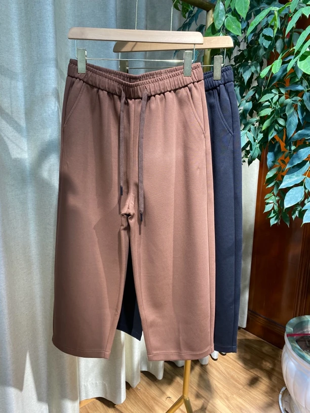 Q9668C梧桐裤晶晶款靴裤桃禧松紧腰宽松九分老爹裤