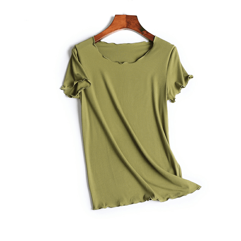 新款免烫多色螺纹T恤木耳领200205-3