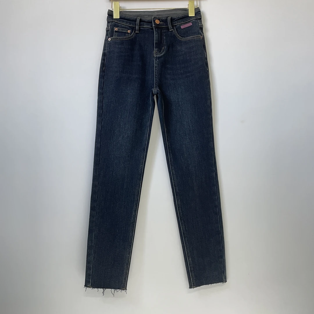 【 微胖凌姐】N9118时尚高腰弹力保暖牛仔小脚裤