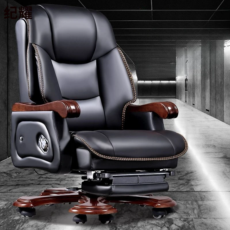老板椅商务真皮总裁办公椅子按摩椅牛皮大班椅实木可躺电脑椅家用