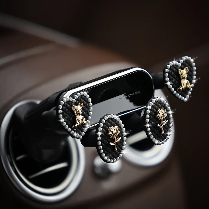 熊与玫瑰汽车出风口手机支架通用重力车载导航支架创意车内装饰品