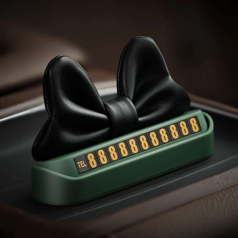 黑色蝴蝶结汽车临时停车电话号码牌高级氛围感车载挪车牌车内装饰