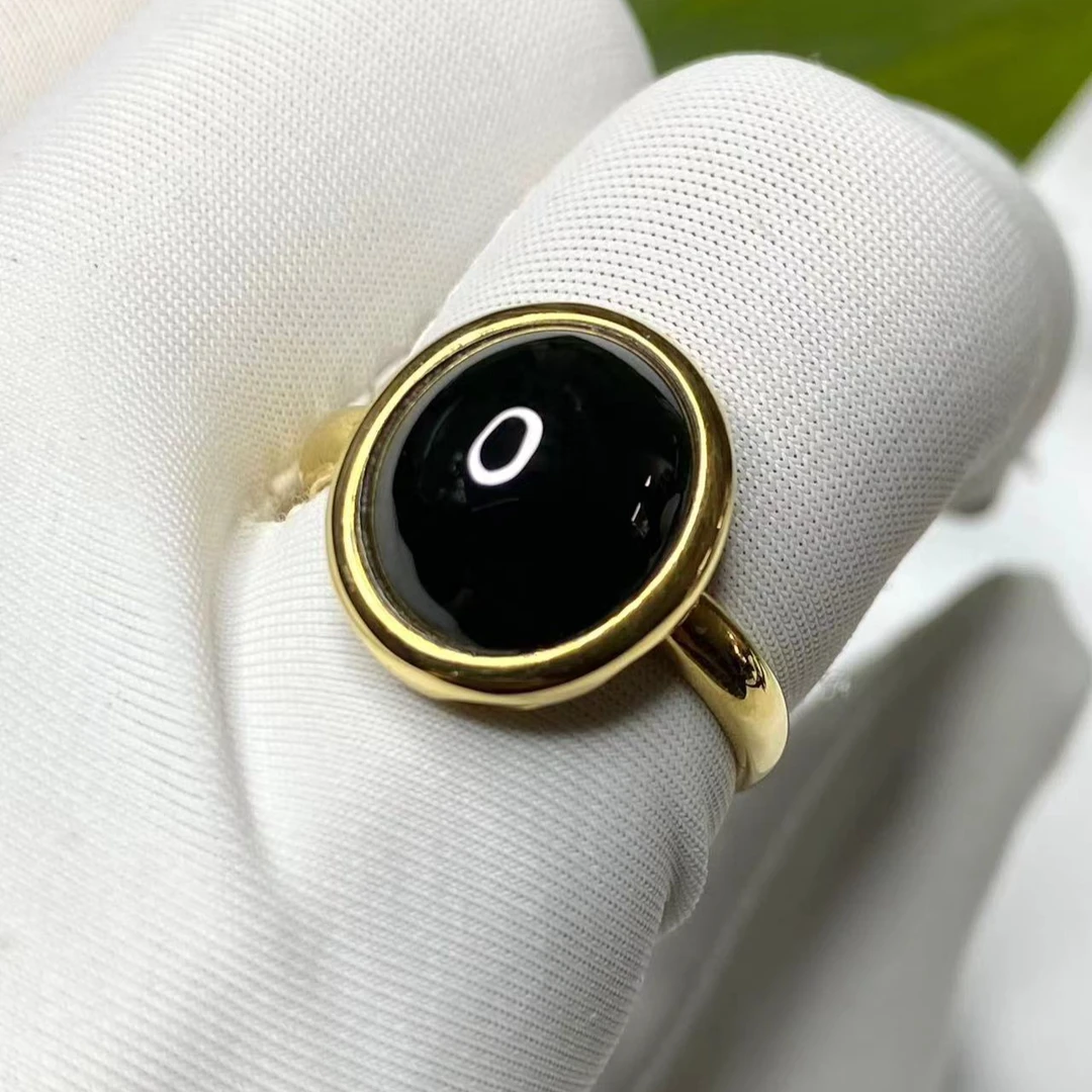 墨中翠 缅甸A货正品 18k镶嵌女款蛋面戒指简约时尚百搭