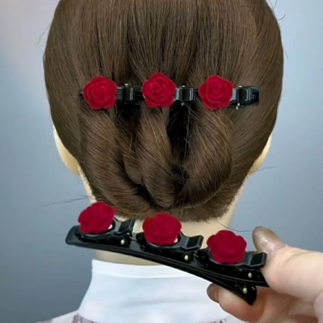 非金属亚克力发饰 两个装复古玫瑰花边夹侧边编发神器刘海夹头饰