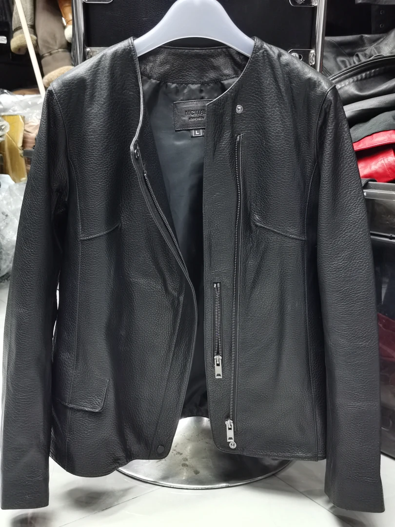 春款圆领时尚休闲女士羊皮外套荔枝纹工艺绵羊皮夹克