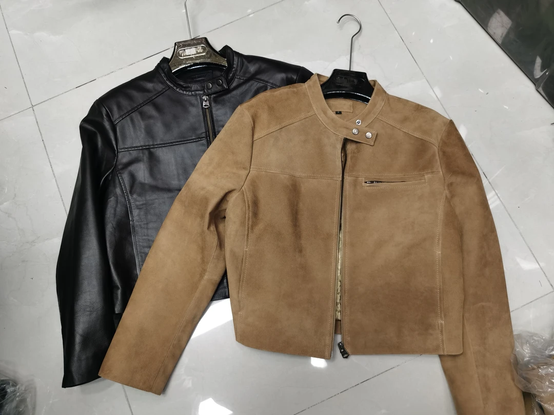 金秋女士时尚短款立领宽松绵羊皮反绒帅帅小夹克皮衣外套气质