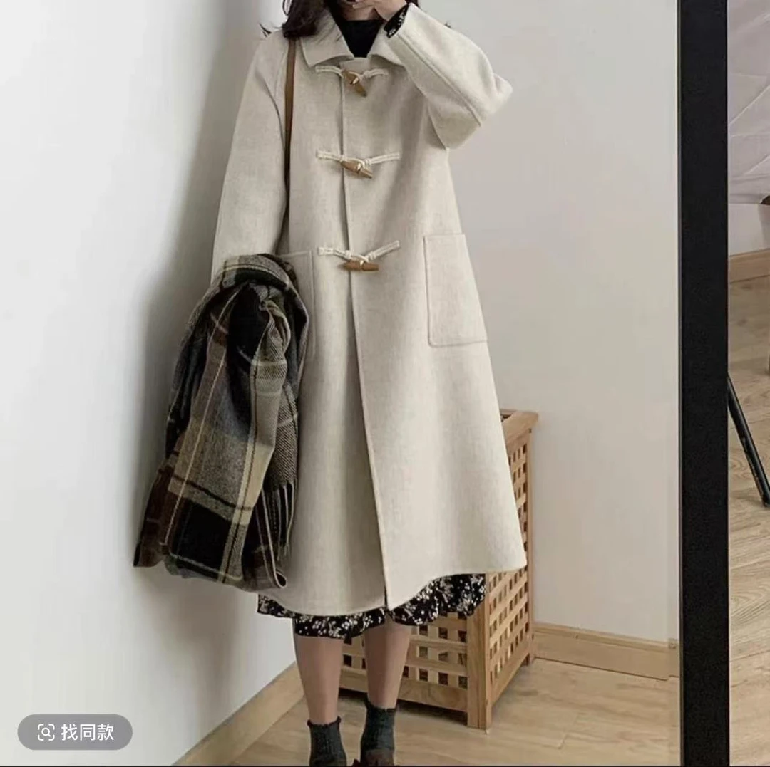 【刘叮铃专属】秋冬新款高领复古中长款宽松气质加厚呢大衣毛N1011