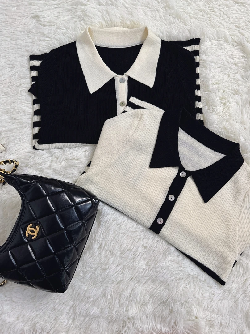 【静姐宠粉】新款POLO领针织衫女条纹上衣开衫长袖针织外套doub03