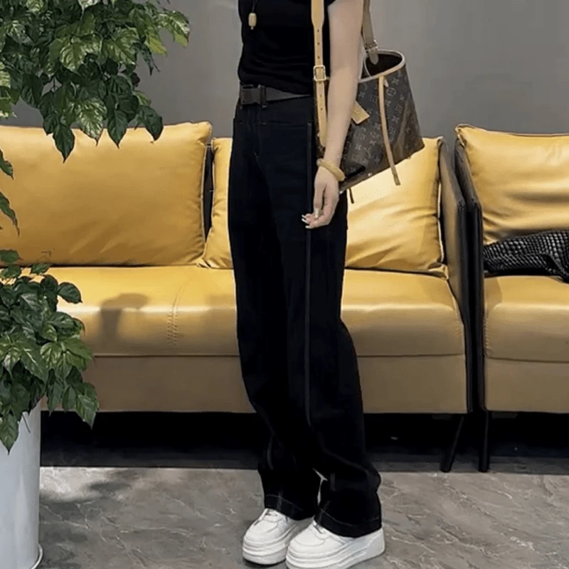 梨形显瘦大码窄版直筒阔腿牛仔裤子女士2025年早秋季新款高腰弹力