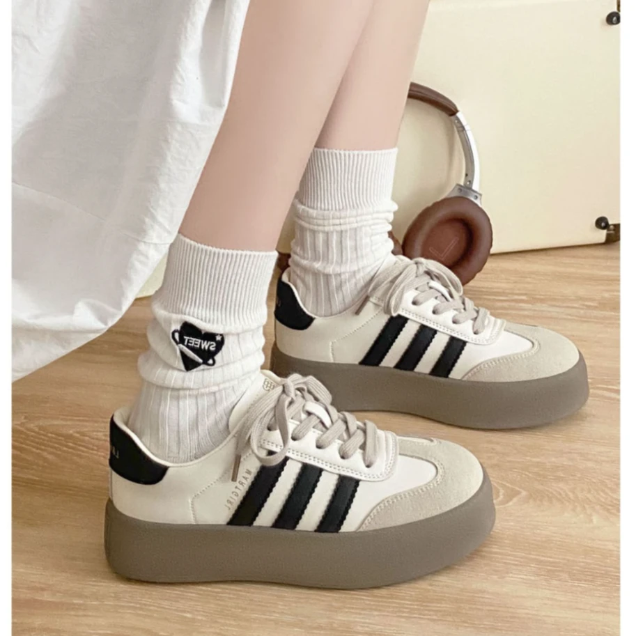 2024三条杠德训鞋阿甘鞋女新款四季板鞋百搭小白鞋厚底增高休闲鞋