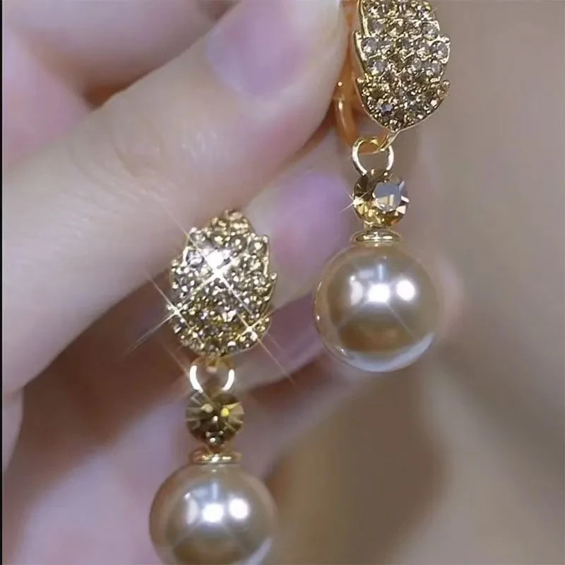 合金耳饰 轻奢美拉德树叶珠珠耳环2024新款小众高级感气质耳扣女