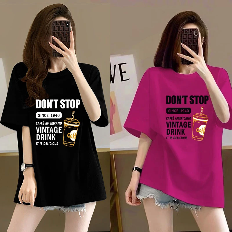 高品质纯棉新款减龄大码显瘦宽松印花上衣夏季短袖t恤