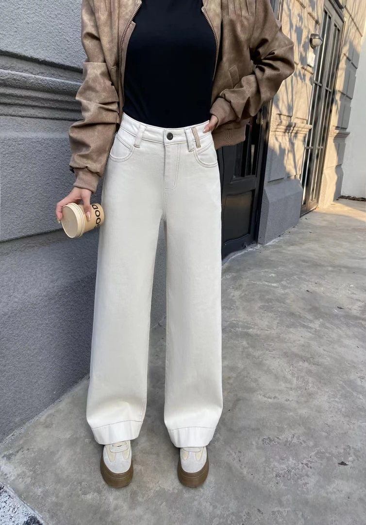 桃姐家新品高腰牛仔裤女显瘦气质阔腿百搭加绒直筒裤——87532款