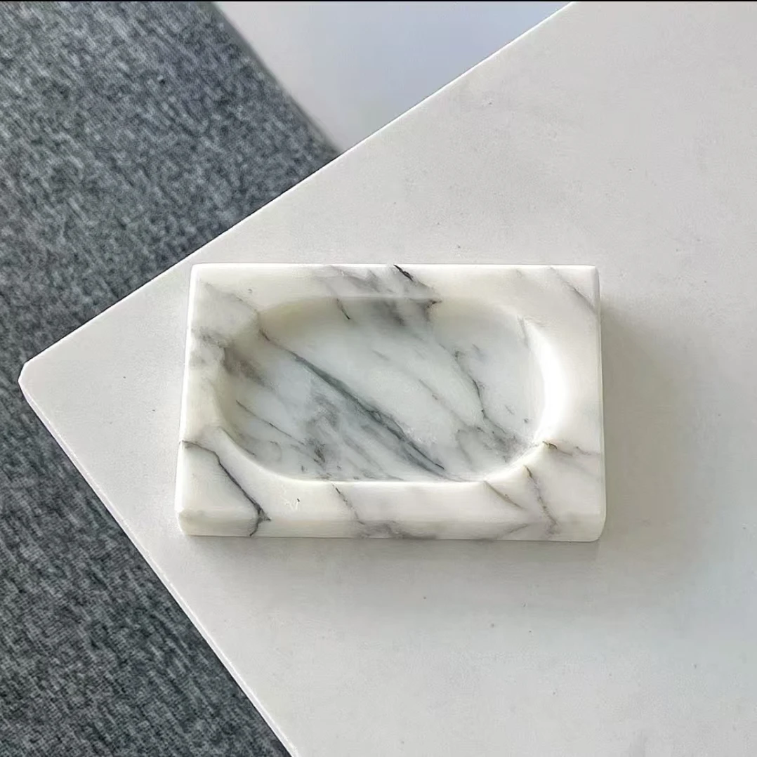 天然大理石精品肥皂盒香皂碟洗手台沥水皂托架高级轻奢家用收纳盒