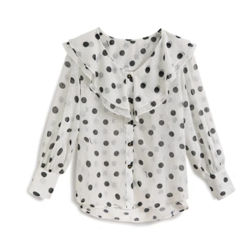 【101】｜S｜荷叶领圆点印花衬衫女波点薄款衬衣