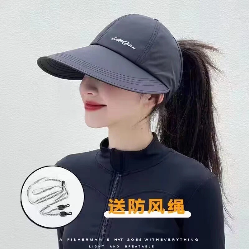 加大帽檐遮阳防晒帽女户外速干空顶帽可扎马尾太阳帽棒球帽鸭舌帽
