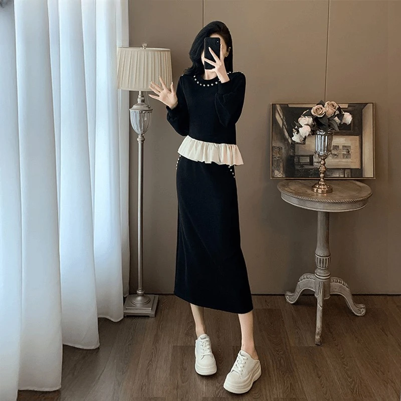 气质高级感时尚套装女2024年秋季小香风黑色长袖上衣半身裙两件套