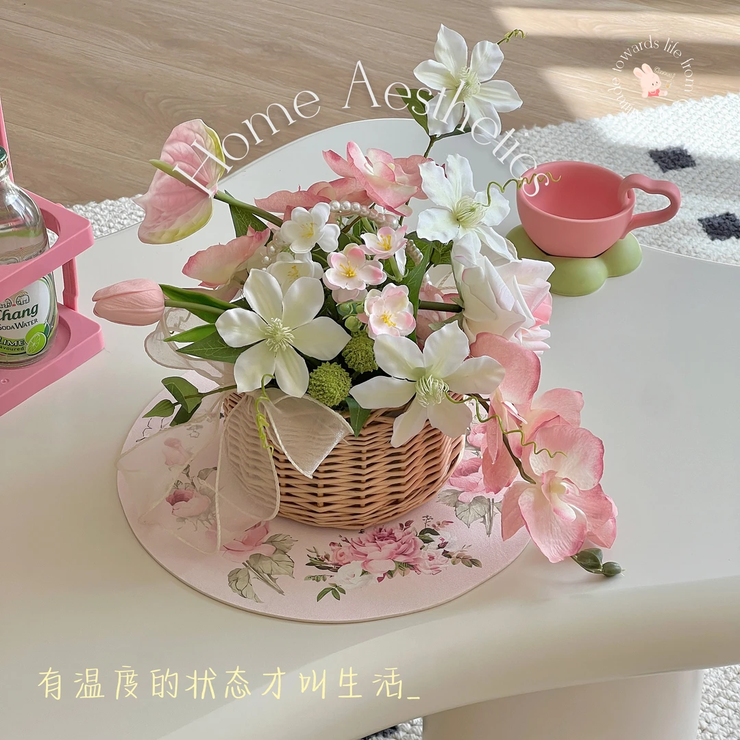 精致露营野餐小雏菊仿真花手提花篮假花摆设装饰花摆件拍照道具