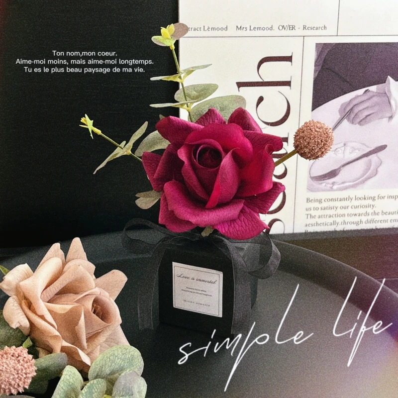 手感玫瑰仿真花无火香薰精油摆件装饰家用室内卧室持久空气清新剂