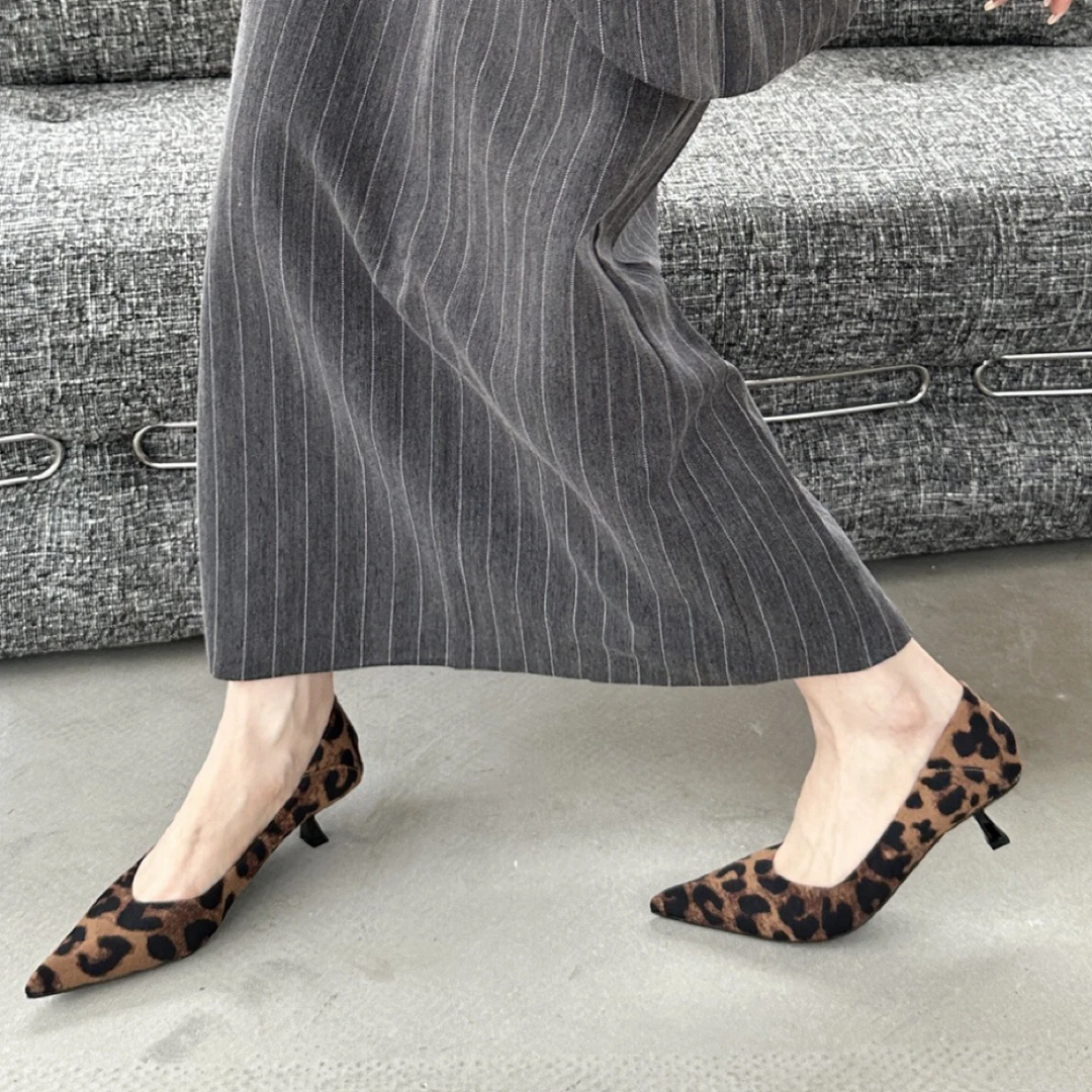 豹纹小跟鞋减龄低跟踩脚两穿款单鞋女