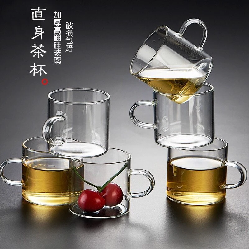 加厚耐热玻璃杯小茶杯功夫茶杯带手把玻璃杯水杯品茗杯主人杯套装