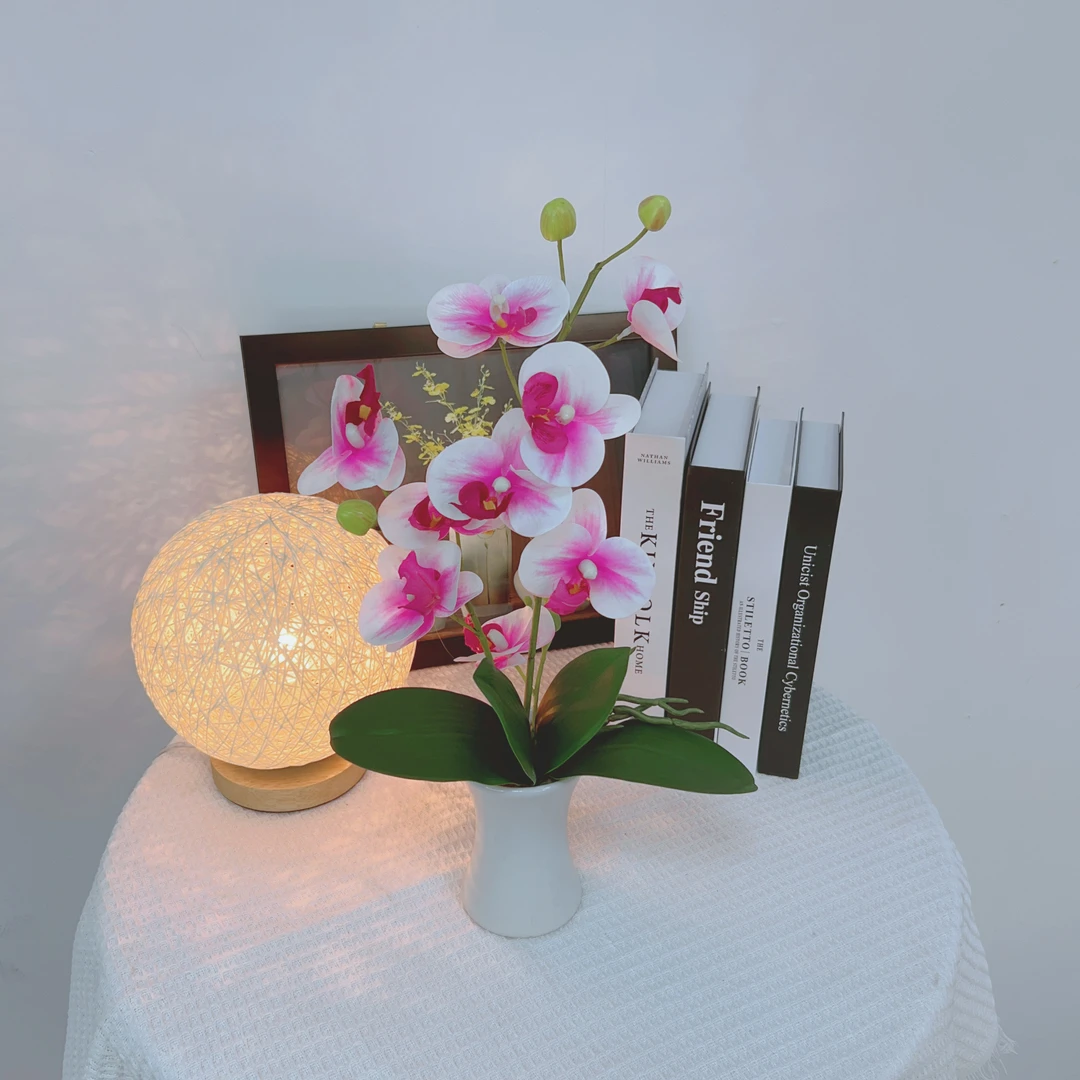 蝴蝶兰仿真花假花家居摆件装饰带盆小蛮腰陶瓷盆栽