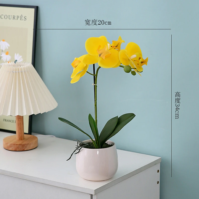 简约白色盆栽仿真蝴蝶兰假花家居电视机柜茶几装饰花艺摆件