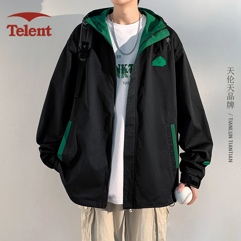春秋百搭男装新款连帽夹克宽松潮流青少年外套运动休闲长袖上衣服