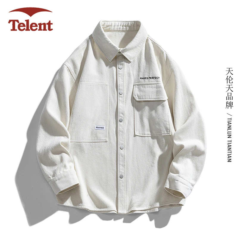 男士军旅绿长袖衬衫2024春秋季时尚新款字母刺绣夹克潮流百搭外套