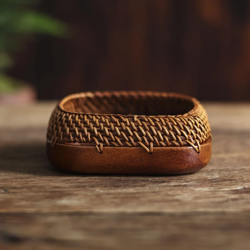 【细物慢造】大漆藤精编胡桃木茶点盘（FQ53-1）