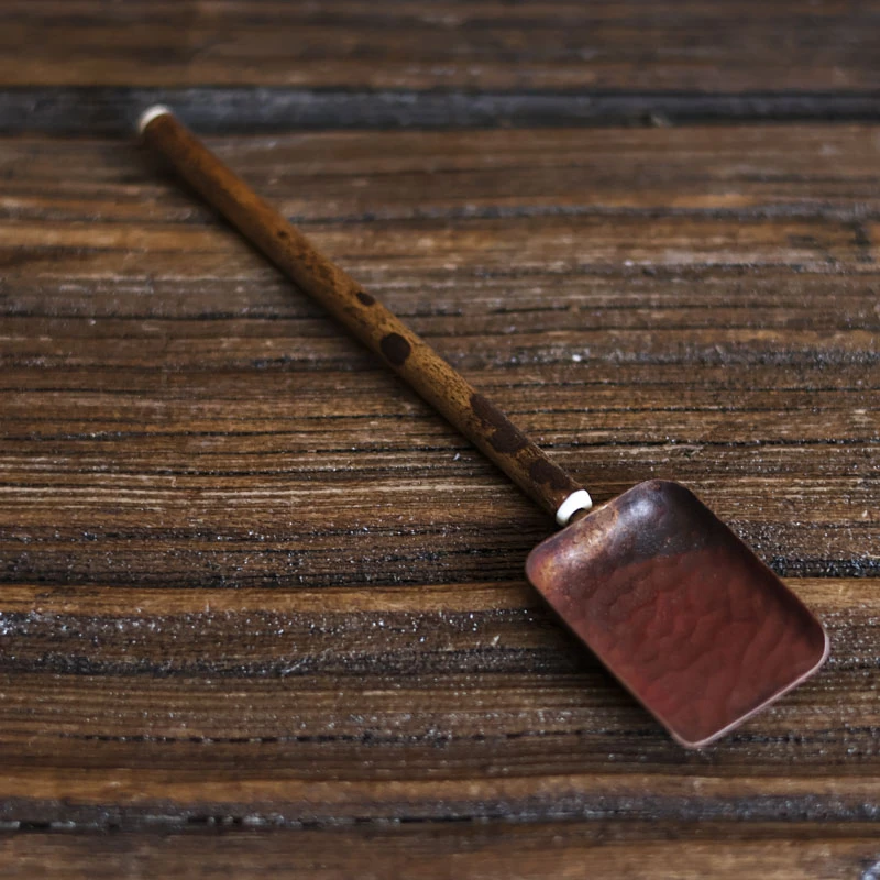 【细物慢造】铜方形茶铲  锤纹火烧色（XJGT10）