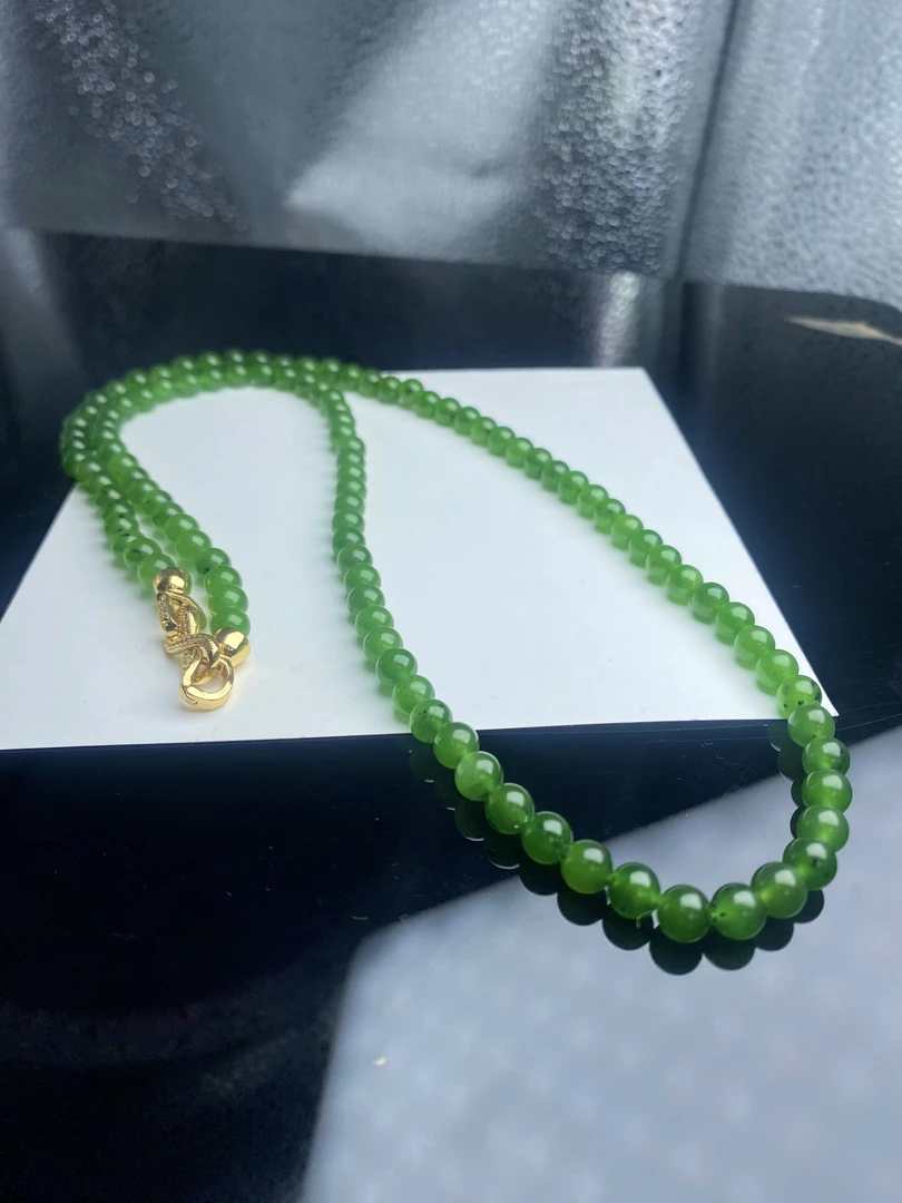 和田玉碧玉卡6mm-108毛衣链长项链（微黑点）多样性发其一