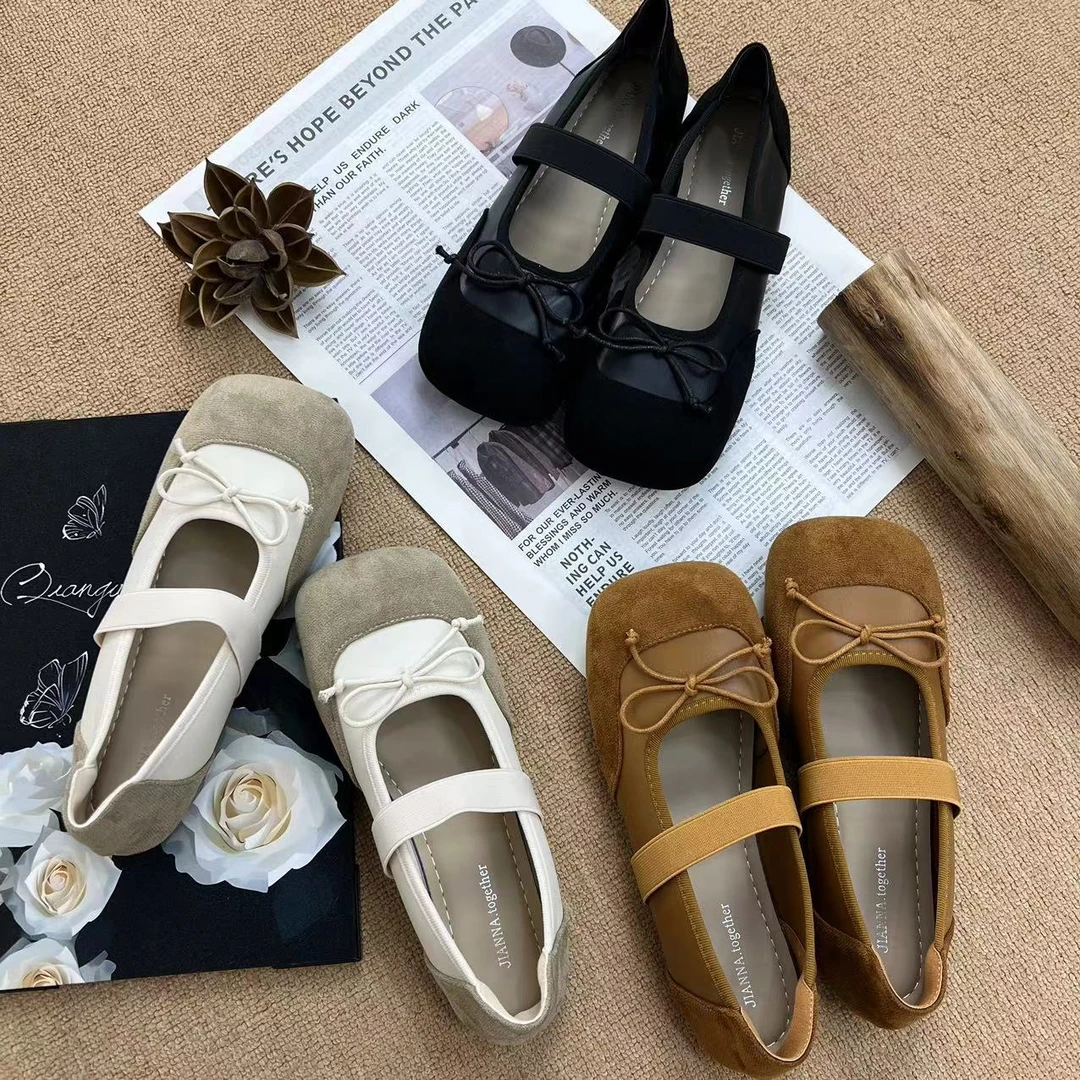 【诗若ShiRuo】蝴蝶结休闲复古百搭浅口方头法式温柔软底玛丽珍女鞋