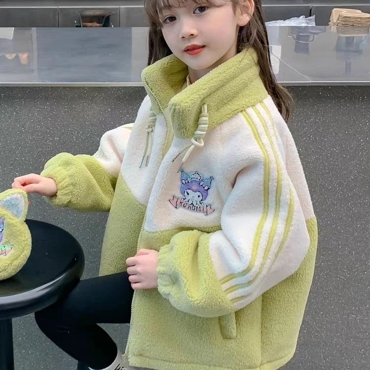 女童秋冬装外套2024新款儿童女孩冬季羊羔加绒加棉加厚韩版毛毛衣