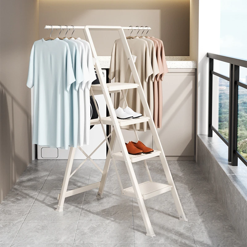 多功能家用梯子折叠可移动碳钢单梯伸缩收置物架落地晾晒衣架梯子