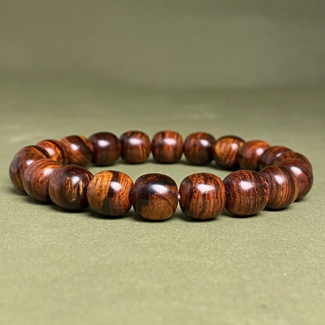 越南黄花梨 直切 老型珠1.0虎皮纹单圈文玩手串