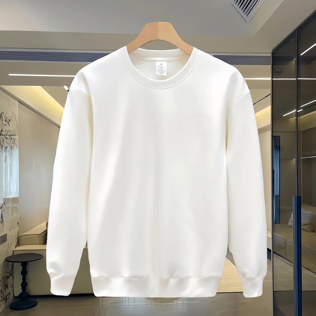 简约纯色内搭加绒卫衣男冬款圆领白色上衣2023新款爆款秋冬季长袖