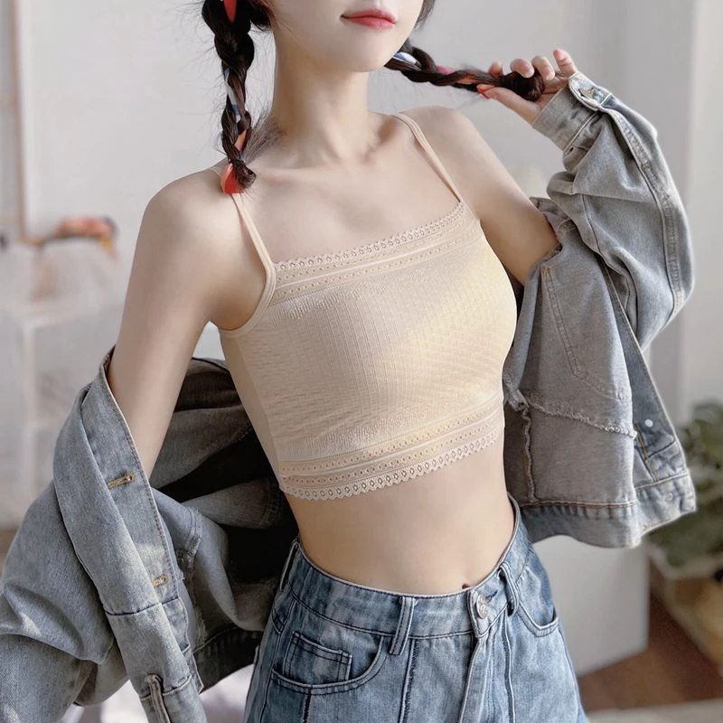 蕾丝吊带小背心防走光遮胸抹胸打底内搭裹胸美背内衣少女夏季薄款