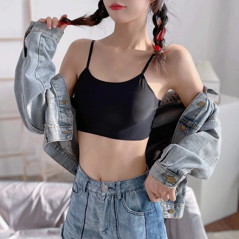 冰丝吊带小背心防走光遮胸抹胸打底内搭裹胸美背内衣少女夏季薄款